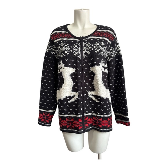 Y2K J. Jill Deer Valley Fair Isle Full Zip Cardigan Sweater Women’s Large - Picture 2 of 10